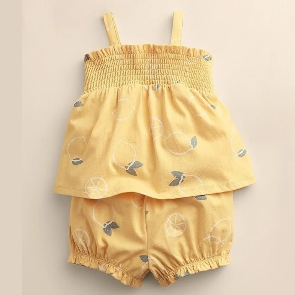 Lemon Print Organic Smocked Babydoll and Shorts Set